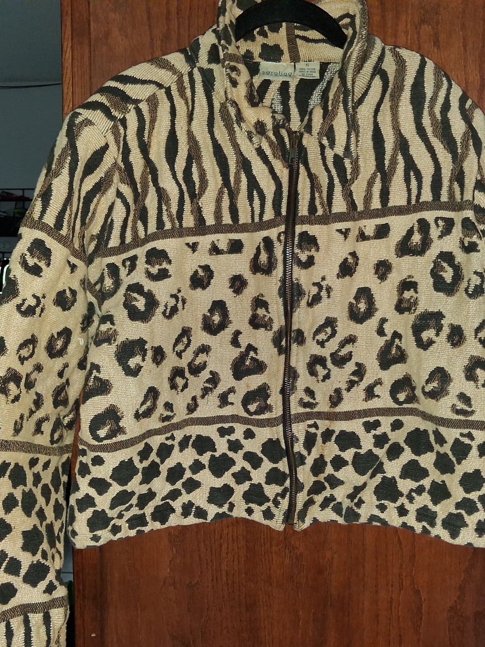 Animal-Print Bomber Jacket in Beige and Black by Sag Harbor